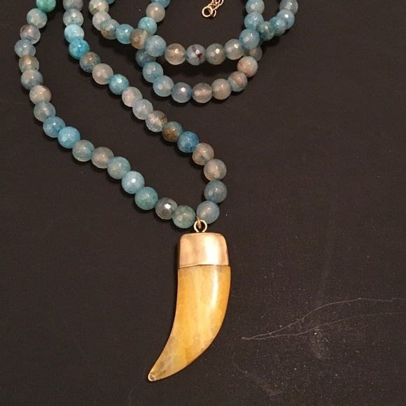 Panacea Turquoise Long Beaded Agate Horn Necklace - Picture 3 of 4